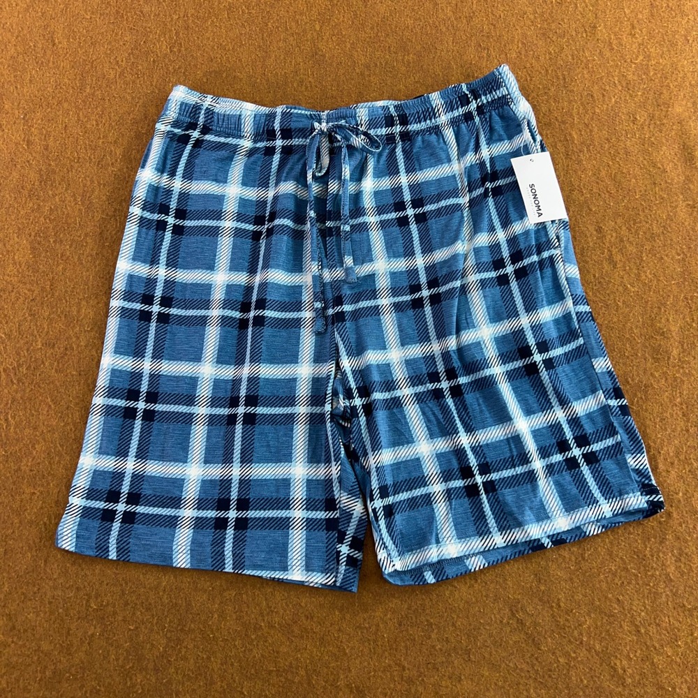 Sonoma Mens Medium Blue Plaid Supersoft Pajama Shorts NWT